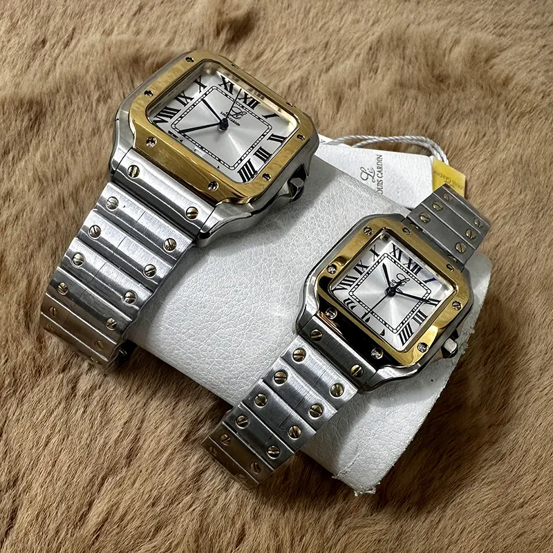 Louis Cardin Silver Dial Silver-tone Modern Couple Set- 1853G/8853L